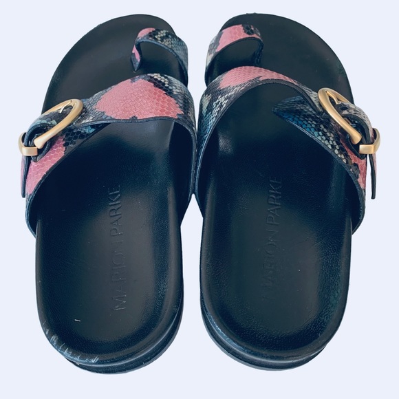 MARION PARKE CYRUS PYTHON PRINT BUCKLE SLIDE SANDALS - Picture 6 of 16